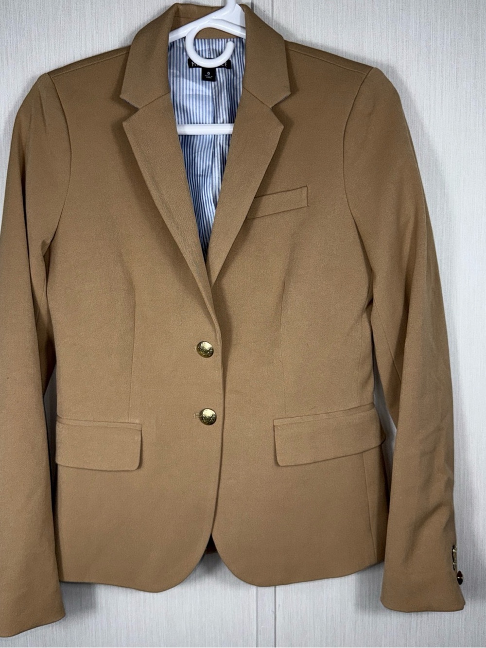 J Crew Mercantile Womens Schoolboy Blazer Jacket sz 0  Tan Gold Buttons Academia
